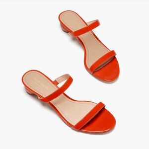 Kate Spade Orange-Red Palm Leather Slide-On Heeled Sandals